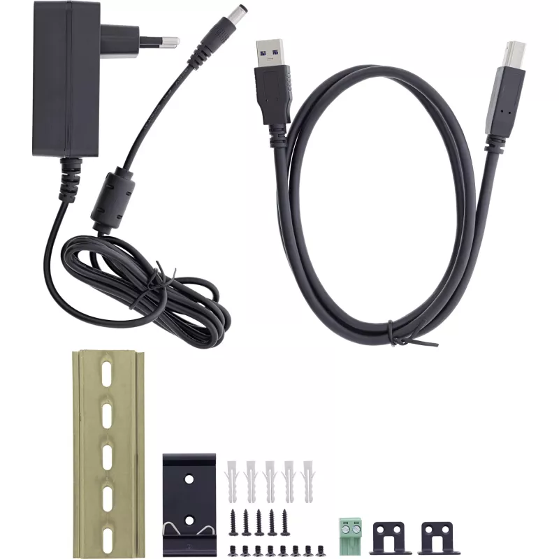 InLine 35396A USB-3.2-Gen-1-Industrie-Hub, 4x USB-A, USB-B-Host-Anschluss, 5 Gbit/s, Aluminiumgehäuse, schwarz, mit Netzteil