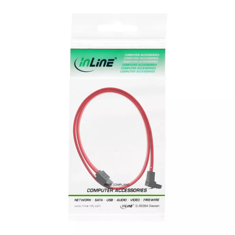 InLine SATA-Kabel für 150 / 300 / 600 S-ATA-Verbindungen abgewinkelt mit Verriegelungen 90° 0,5 m