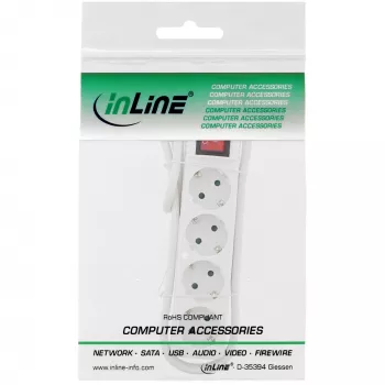 InLine Steckdosenleiste, 4-fach Schutzkontakt CEE 7/3, mit Schalter, weiß, 5 m