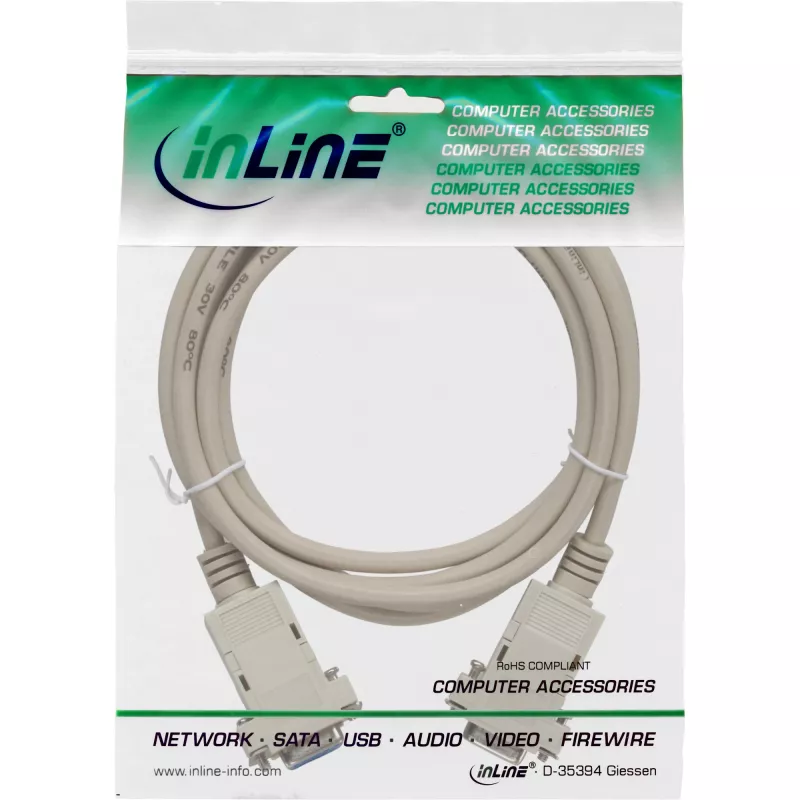 InLine Nullmodem-Kabel DB9-Buchse / DB9-Buchse, konfektioniert, grau, 10 m