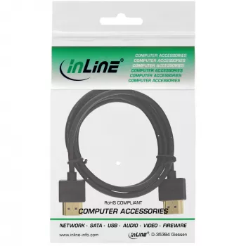 InLine High Speed HDMI-Kabel mit Ethernet, AM/AM, superflach, schwarz/gold, 1,5 m