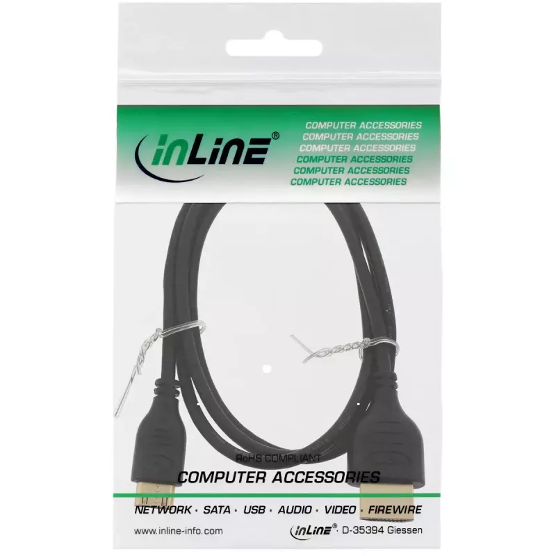 InLine High Speed HDMI-Kabel mit Ethernet, AM/CM, superflach, schwarz/gold, 0,5 m