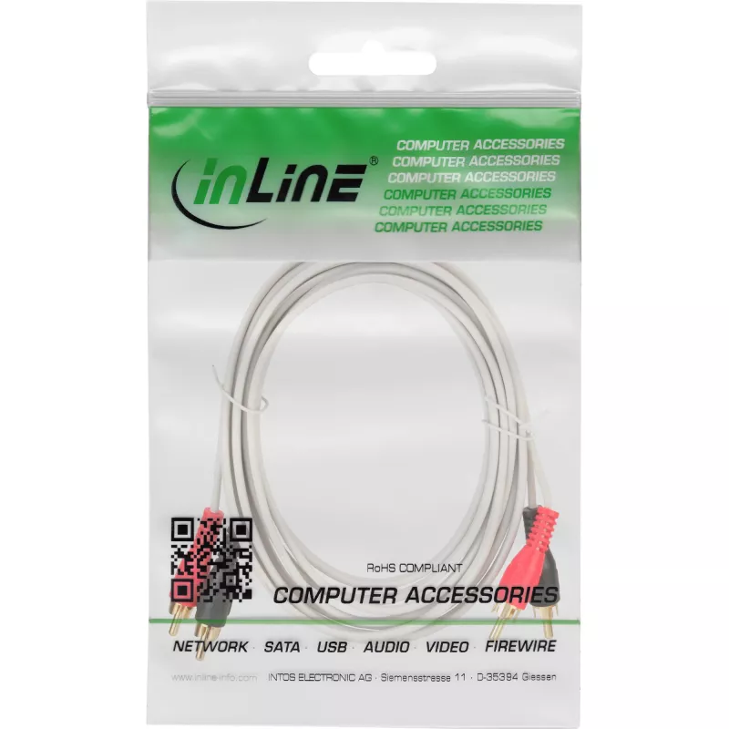 InLine Audiokabel 2x Cinch-Stecker auf Stecker weiß / gold 5m