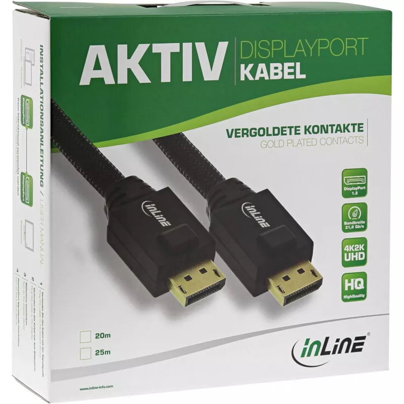 InLine DisplayPort Aktivkabel, schwarz, vergoldete Kontakte, 20 m