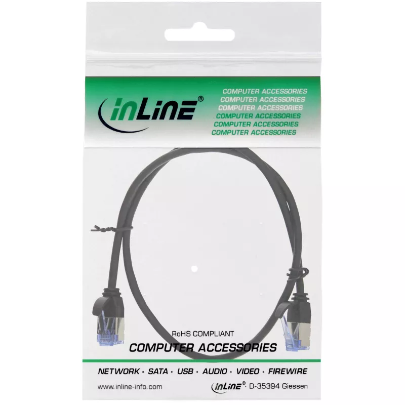 InLine schlank rundes Patchkabel U/FTP Cat.6A schwarz 0,25 m