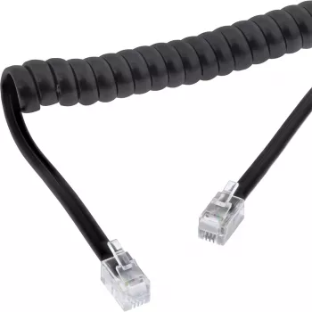 InLine Handset Spiralkabel, RJ10 4P4C M/M, schwarz, max. 4m