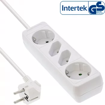 InLine Steckdosenleiste, 4-fach, 2x CEE7/3 + 2x Euro CEE 7/16, weiß, 1,5 m