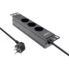 InLine 10-Zoll-Steckdosenleiste, 3-fach Schutzkontakt, ohne Schalter, 2m, schwarz