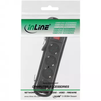 InLine Steckdosenleiste, 4-fach, 2x CEE7/3 + 2x Euro CEE 7/16, schwarz, 1,5m
