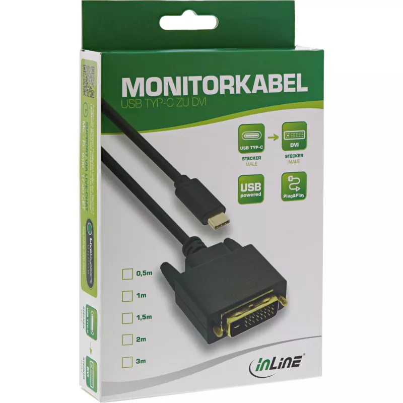 InLine USB-Display-Kabel, USB-C Stecker / DVI Stecker (DP Alt Mode), schwarz, 1 m