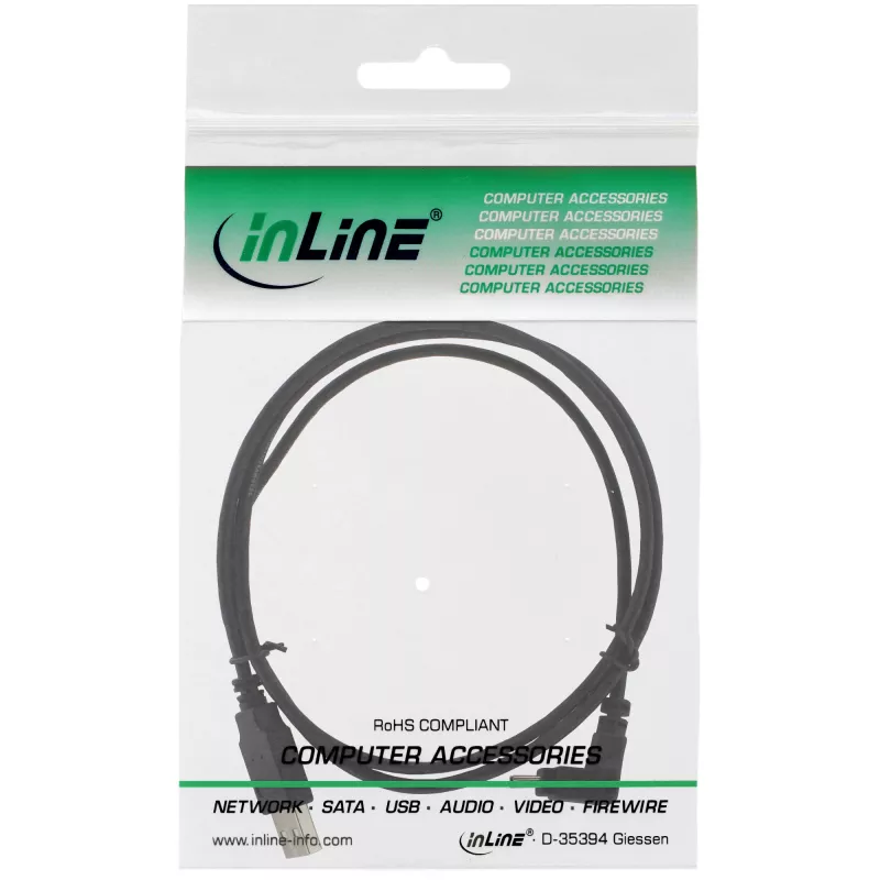 InLine USB Typ A Stecker / Mini-USB Stecker 5 Pin nach unten abgewinkelt 90° schwarz 1m
