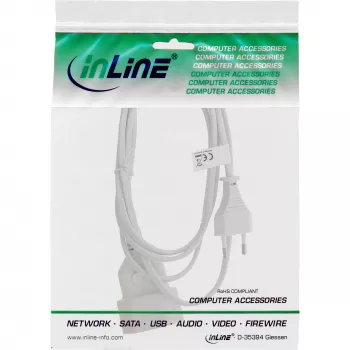 InLine Euro Typ C Stecker Stromverlängerung Stecker / Buchse, weiß, 3m