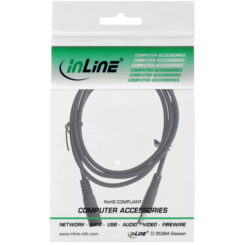 InLine DC-Verlängerungskabel, DC-Stecker männlich/weiblich 5,5x2,1mm, schwarz, 3m