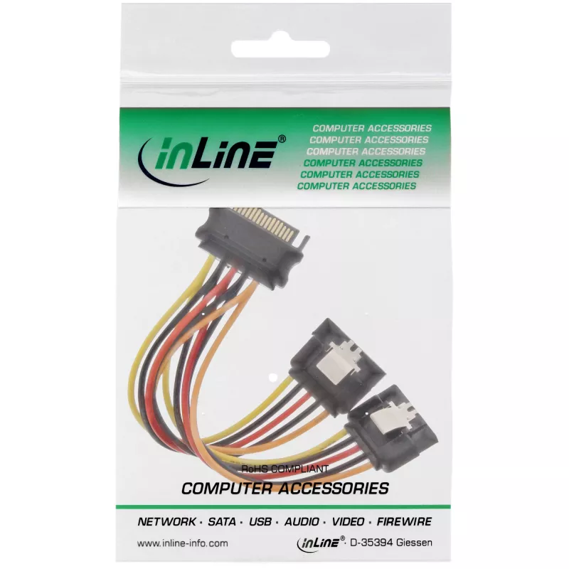 InLine SATA Power Y-Kabel Buchse / 2x Stecker mit Sicherheitsverriegelung, 0,30m