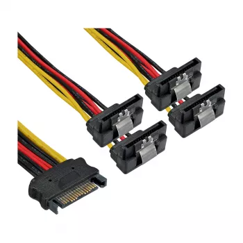 InLine SATA Power 1 auf 4 Kabel Buchse / 4x SATA Stecker abgewinkelt mit Verriegelungen 0,30 m