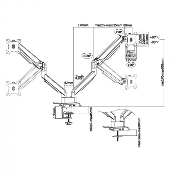 InLine Schreibtischhalterung mit Hubmechanismus und USB/Audio, 2 Monitore bis 81 cm (32 Zoll), schwarz