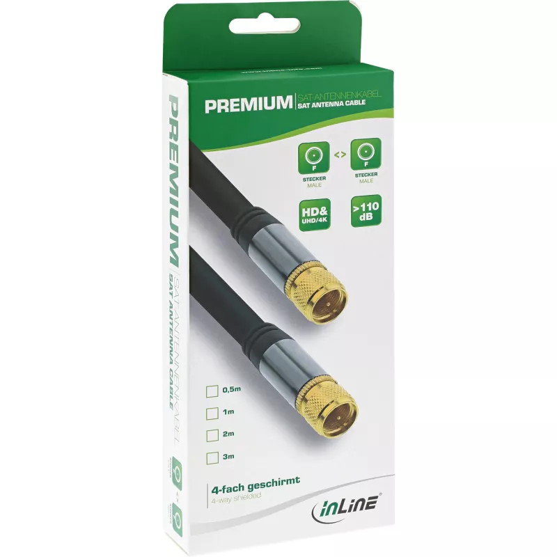 InLine Premium SAT-Kabel, 4-fach geschirmt, 2x F-Stecker, >110 dB, schwarz, 3 m