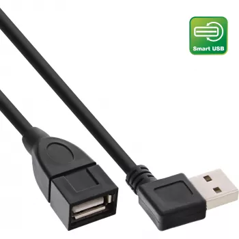 InLine USB 2.0 Smart Kabel gewinkelt + umkehrbar Typ A Stecker / Buchse schwarz 0,2 m