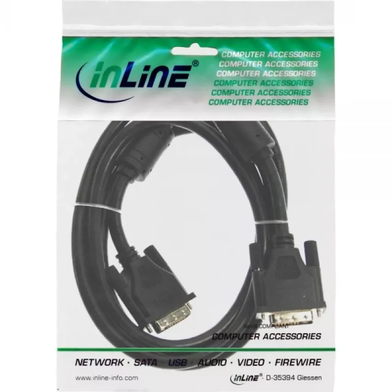 InLine DVI-D-Kabel 24+1 Stecker/Stecker Dual Link mit 2 Ferritkernen 10 m