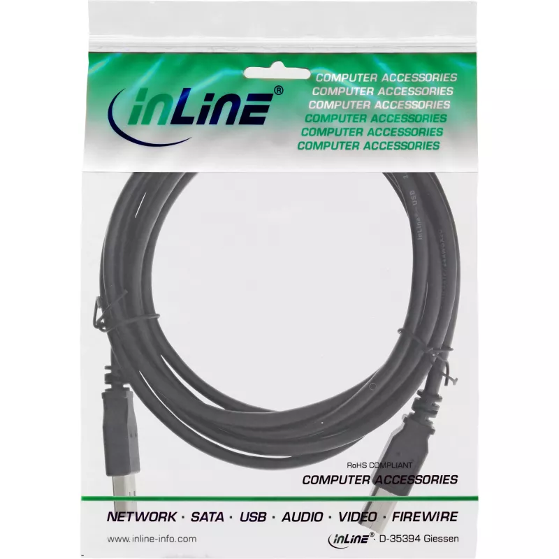 USB 2.0 Kabel Typ A Stecker / B Stecker schwarz 7m InLine 34557X