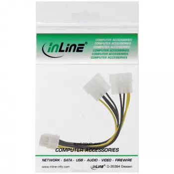 InLine Stromadapterkabel, 2x 5,25 Zoll Stecker / 8-Pin PCI-Express Stecker, 0,15 m