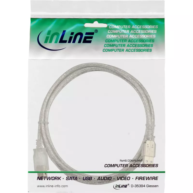 USB 2.0 Verlängerungskabel Typ A M/F InLine 34650 0,5 m Transparent