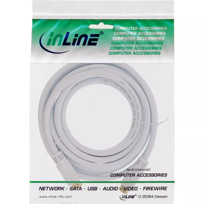 InLine High Speed HDMI Kabel mit Ethernet, M/M, weiß, goldene Kontakte, 7,5m