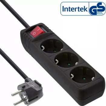 InLine Steckdosenleiste, 3-fach Schutzkontakt CEE 7/3, schwarz, 1,5m