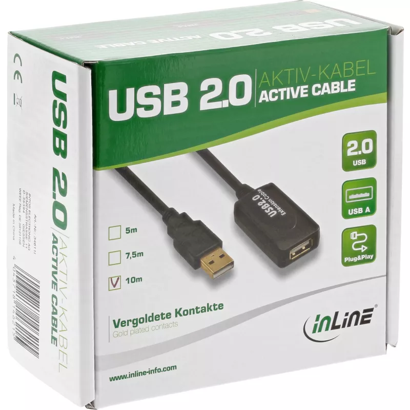 InLine USB 2.0 aktives Signalverstärkerkabel Typ A Stecker / A Buchse, 25 m
