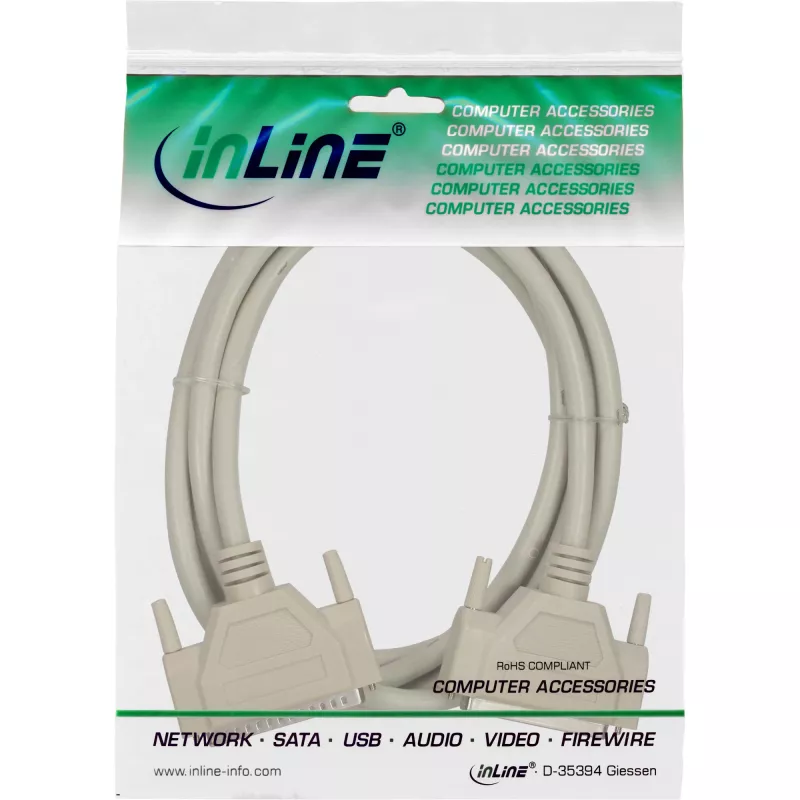 InLine serielles Verlängerungskabel, vergossen, DB37 Stecker / Buchse, direkt, grau, 5 m