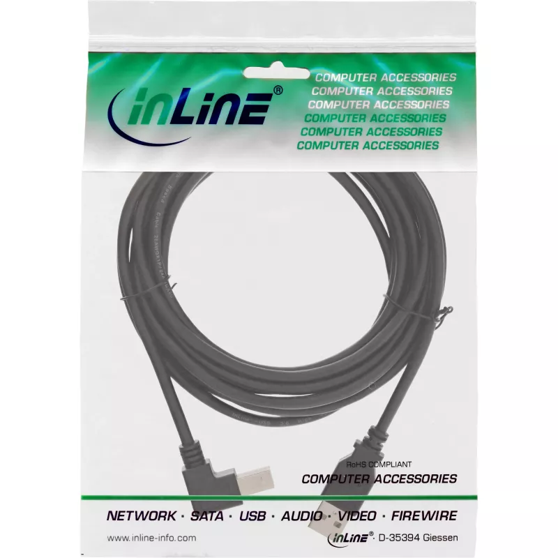 InLine USB 2.0 Kabel abgewinkelt Typ A Stecker / B Stecker, schwarz, 0,5 m