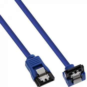 InLine SATA 6Gb/s Rundkabel blau 90°-Winkel mit Verriegelung 0,15m
