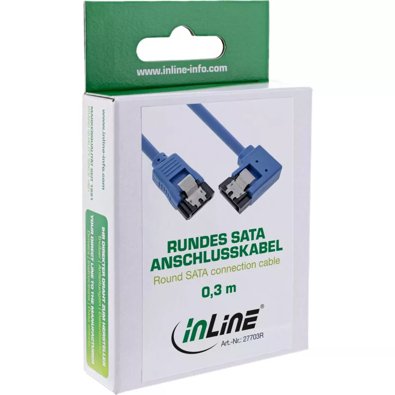 InLine SATA 6Gb/s rundes Kabel, einseitig rechtwinklig 90°, mit Verriegelung, 0,5 m