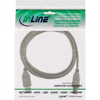 USB 2.0 Kabel Typ A Stecker / B Stecker beige 7m InLine 34557H