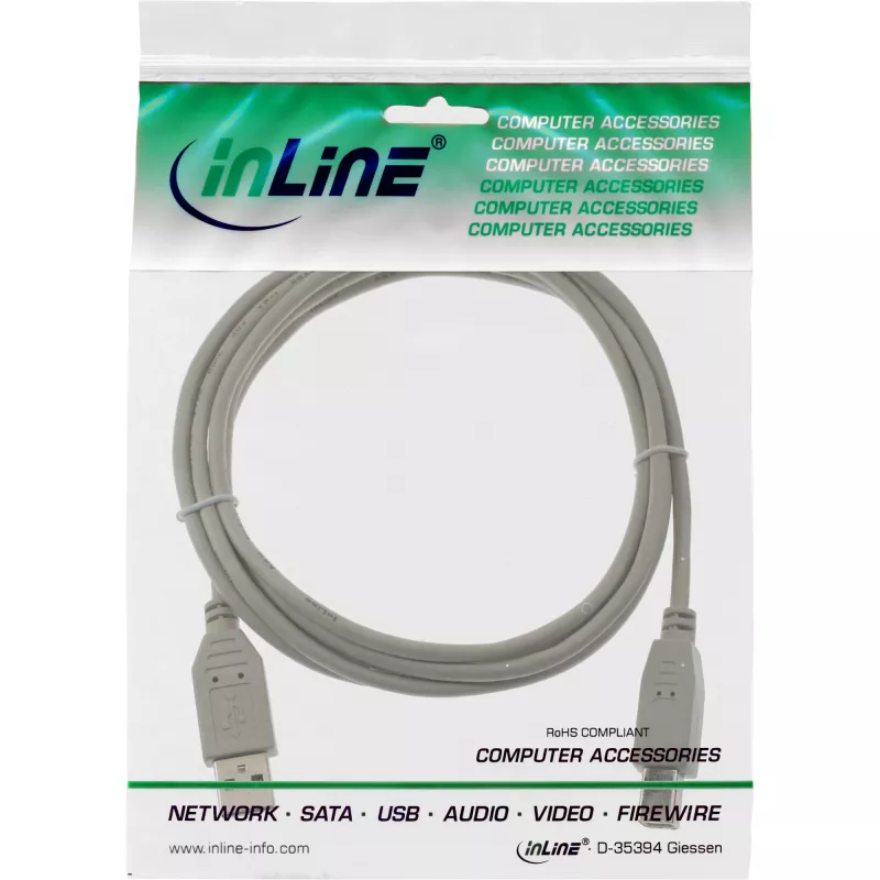USB 2.0 Kabel Typ A Stecker / B Stecker beige 7m InLine 34557H