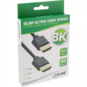 InLine Slim Ultra High Speed HDMI-Kabel M/M 8K4K vergoldet schwarz 1m