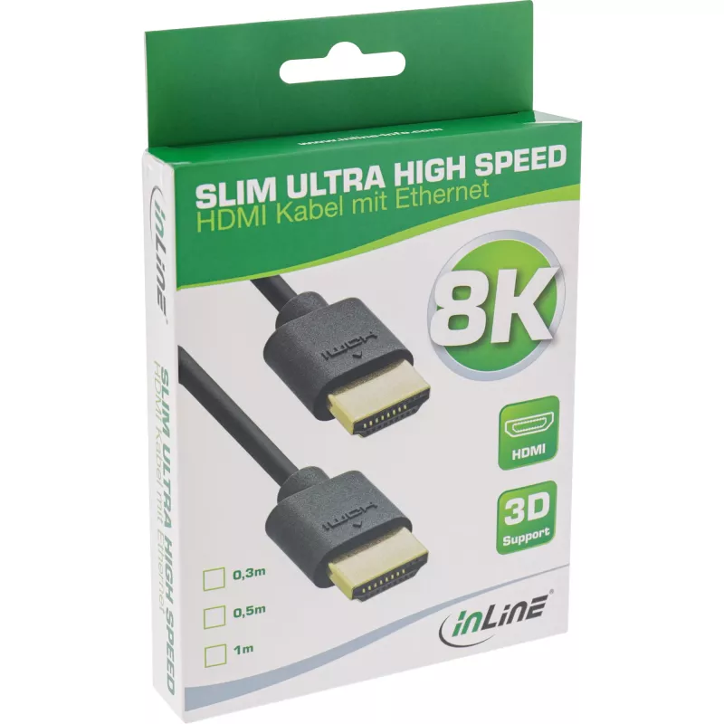 InLine Slim Ultra High Speed HDMI-Kabel M/M 8K4K vergoldet schwarz 1m