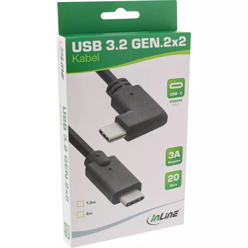 InLine USB 3.2 Gen.2 Kabel, USB-C Stecker/Stecker abgewinkelt, schwarz, 1,5 m