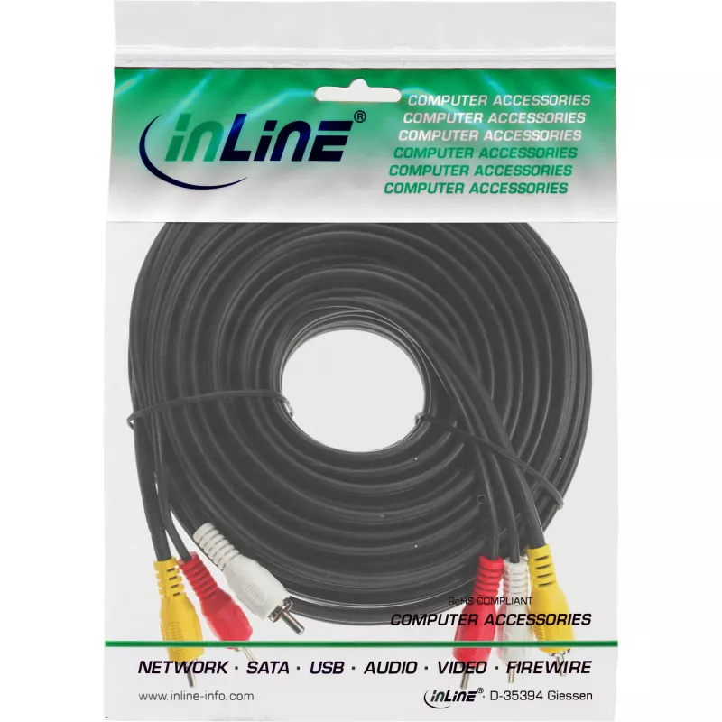 InLine AV-Kabel 3x Cinch-Stecker/Stecker 2 m, 3 x Cinch, 2 m, Schwarz