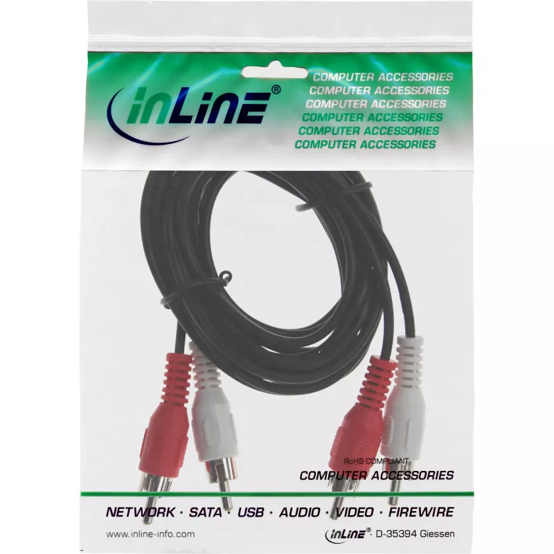 InLine Audiokabel, 2x Cinch Stecker/Stecker 15 m, Schwarz