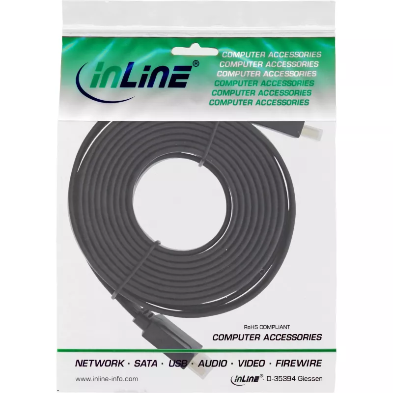 InLine HDMI Flachkabel High Speed Kabel mit Ethernet vergoldet schwarz 3m