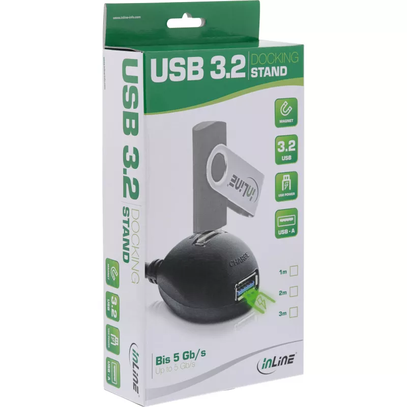 InLine USB 3.2 Gen.1 Kabel USB Typ A M / A W + Stromversorgung, mit Ständer, schwarz, 3m