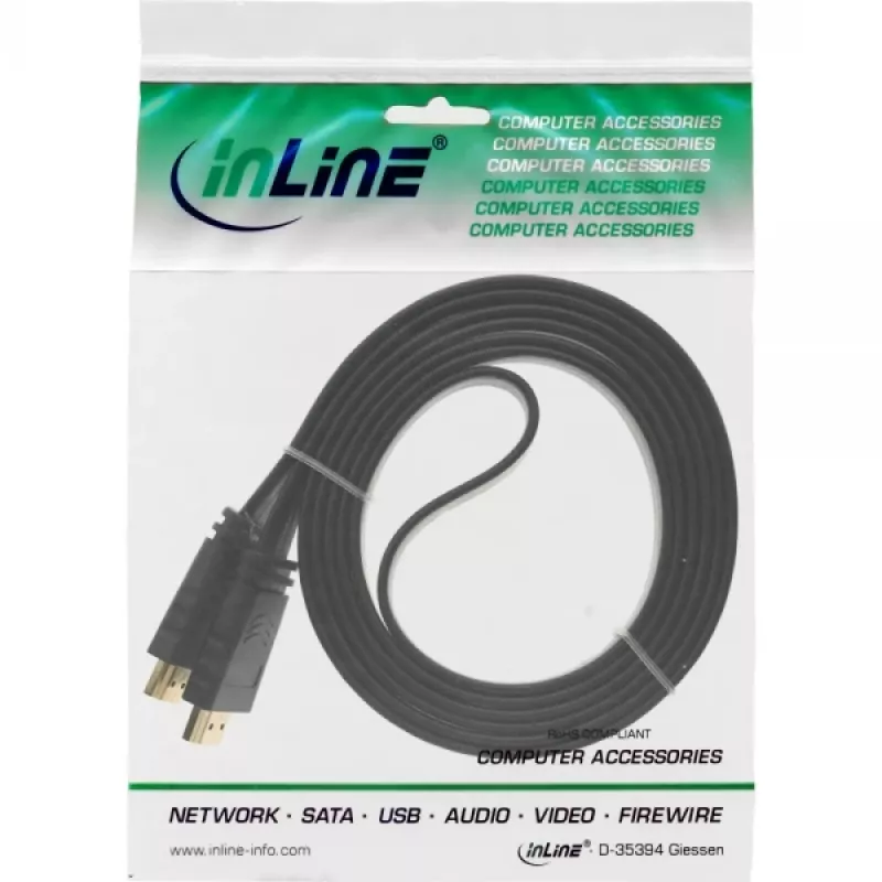 InLine HDMI Flachkabel High Speed Kabel mit Ethernet vergoldet schwarz 7,5 m