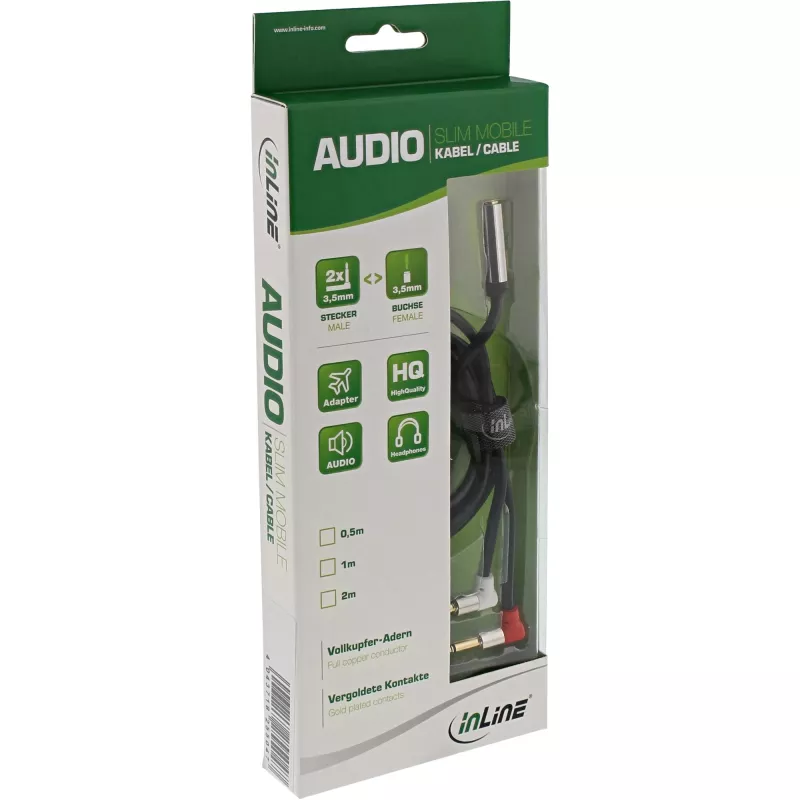 InLine schlank Audio Flugzeugsitz-Kabel 2x 3,5 mm Stecker auf 1x Buchse, 0,15 m