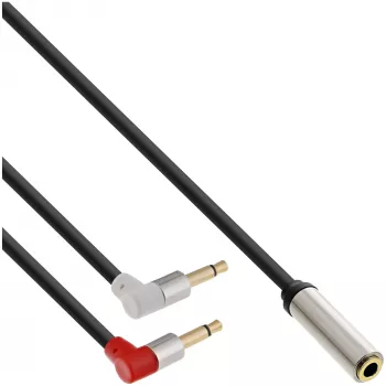 InLine schlank Audio-Flugzeugsitz-Kabel 2x 3,5 mm Stecker auf 1x 3,5 mm Buchse, 1 m