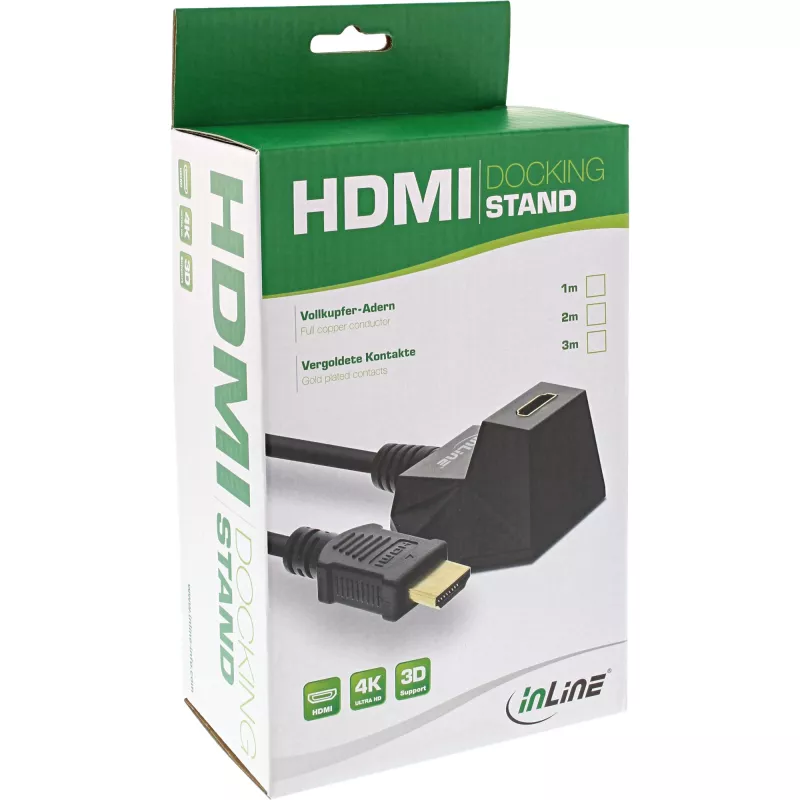 InLine HDMI Station, HS HDMI Kabel mit Ethernet, M/F, schwarz, vergoldete Kontakte, 1m