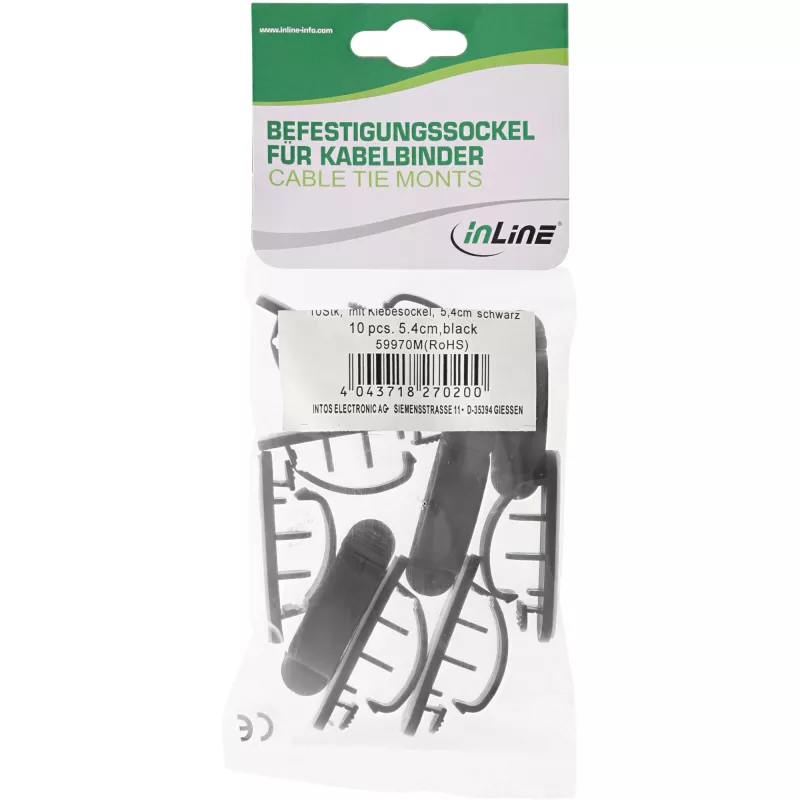 Kabelmanager-Tasche mit Klebeband, InLine 5,4 cm Breite, 10 Stk., schwarz