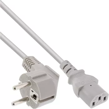 InLine Stromkabel, CEE 7/7 gewinkelt / 3pol IEC C13 Stecker, grau, 3m