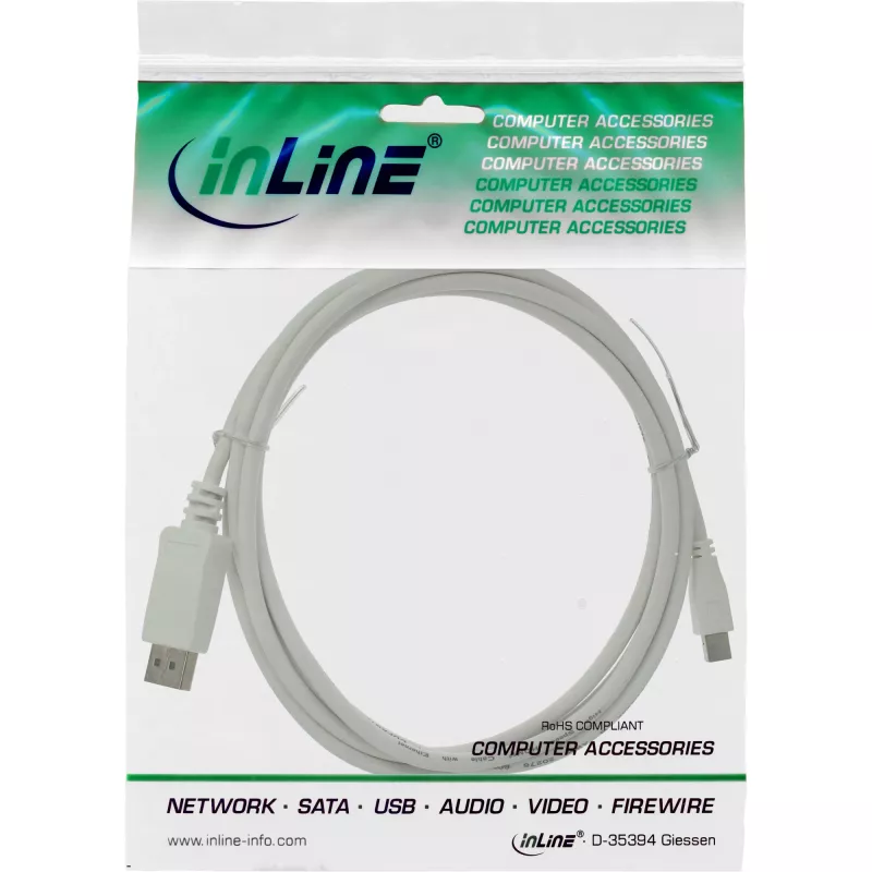 InLine Mini DisplayPort auf DisplayPort Kabel weiß 1,5m
