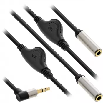 InLine schlank Audio Y-Kabel 3,5 mm Stecker / 2x Buchse, mit Lautstärkeregler 0,25 m